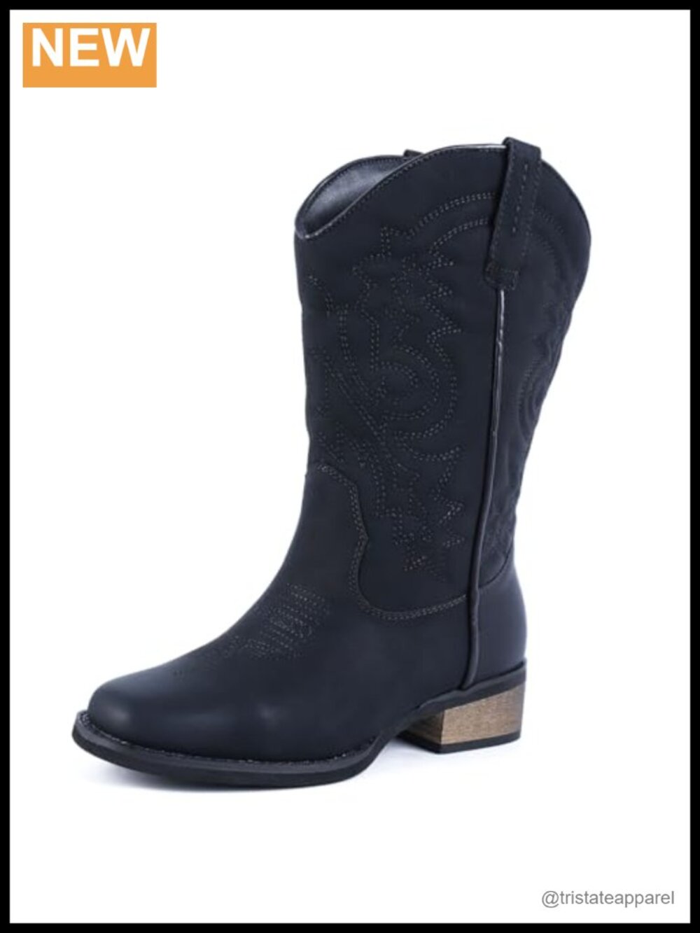 Women's Wide Calf Cowboy Boots Square Toe Low Heel Embroidered Faux Leather Mid